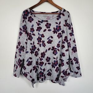 Lane Bryant Women's Size 14/16 Gray Purple Floral Long Sleeve